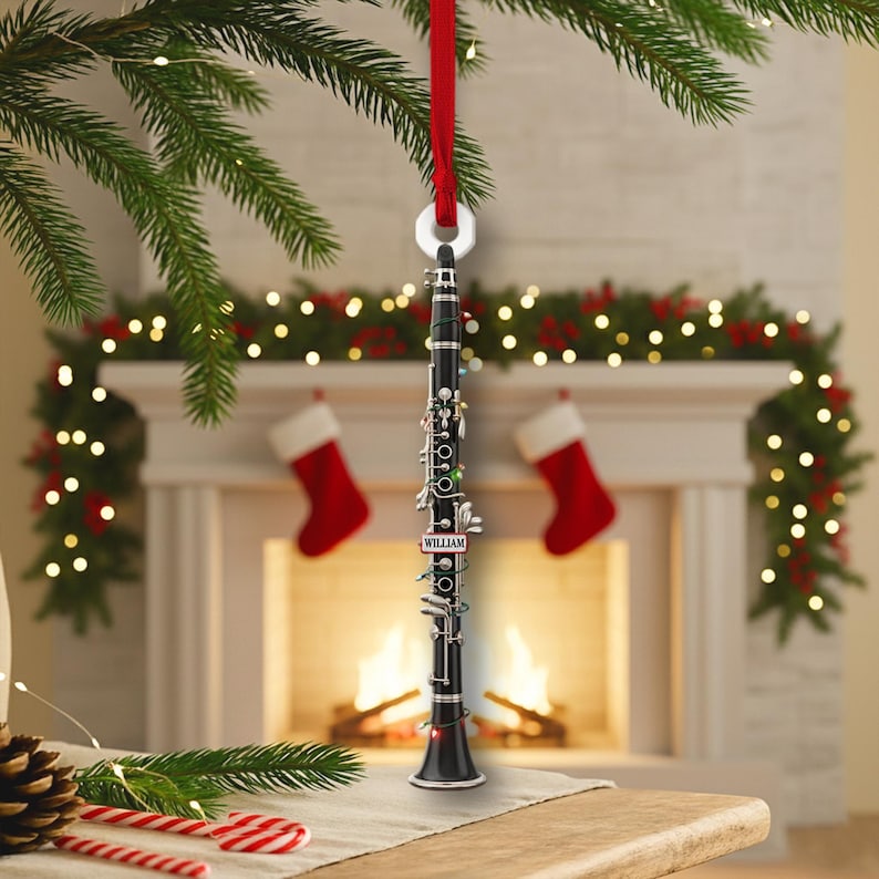 PERSONALIZABLE Clarinet Christmas Ornament, CUSTOMIZABLE Name & Year Wooden Keepsake, Music Teacher Gift, Musician Tree Decor for Him Her