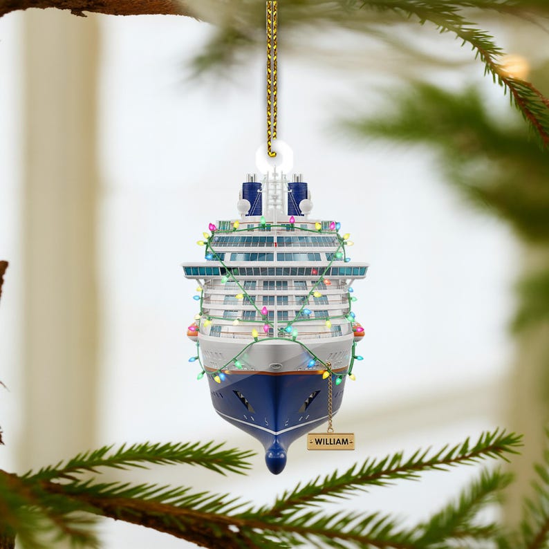 CUSTOMIZABLE Cruise Ship Christmas Ornament, PERSONALIZABLE Acrylic Holiday Tree Decoration, Unique Gift for Travelers, Sailors, or Families
