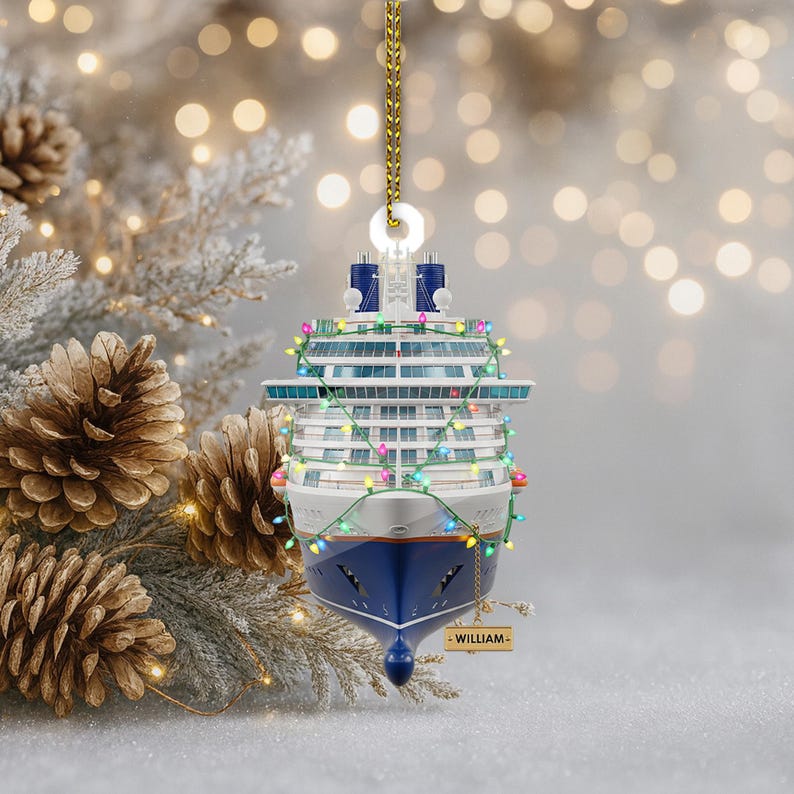 CUSTOMIZABLE Cruise Ship Christmas Ornament, PERSONALIZABLE Acrylic Holiday Tree Decoration, Unique Gift for Travelers, Sailors, or Families