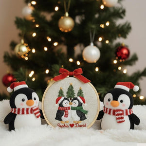 Personalized Our First Christmas Together Embroidered Ornament Custom Couple Names & Year Embroidered Penguin Holiday Keepsake