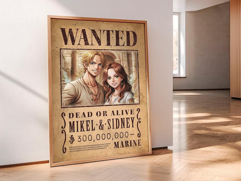 Custom Anime Wanted Poster: Personalized Pirate Portrait, Gift For Couple, Family, Anniversary Gift