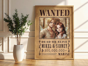 Custom Anime Wanted Poster: Personalized Pirate Portrait, Gift For Couple, Family, Anniversary Gift