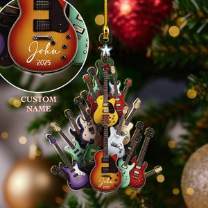 Personalized Guitar Tree Ornament, Custom Electric Guitar Christmas Decor, Music Lover Gift, Musician Gift, 2D Flat Guitar Player Keepsake