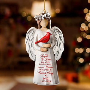 In Angels Arms Memorial Ornament,Personalized Angel with Cardinal Acrylic Keepsake, Custom Remembrance Christmas Gift for Loss of Loved