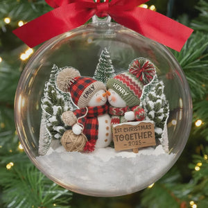Custom Snowman Couple 3D Acrylic Ball Ornament, Personalized Anniversary Christmas Wedding Gifts For Husband And Wife, Him And Her