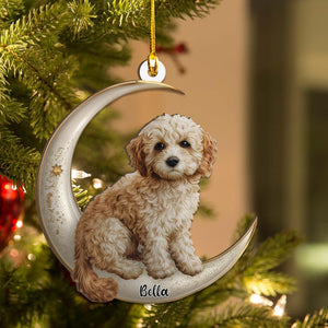 Personalized Cockapoo Dog on Moon Acrylic Ornament Flat 2D Cutout Holiday Tree Decor Gift Pet Lovers Families Puppy Keepsake