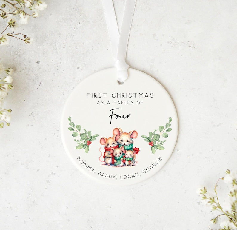 Personalised Family Christmas Ornament Custom Names First Christmas as a Family Keepsake Ceramic Bauble