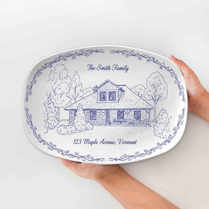 Personalized House Photo Platter: Custom Chinoiserie Style Decor Plate
