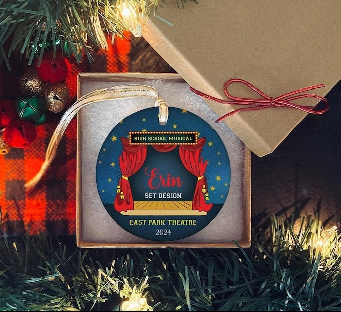 School Play Actor Ornament Keepsake | Custom Musical Theater Ornament | Show Stage Curtain Ornament | Personalized Child's Drama Keepsake