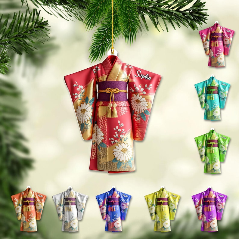 Personalized 2D FLAT Kimono Ornament, Japan Culture Christmas Decor, Japan Travel Keepsake Ornament, Japan Lovers Gift