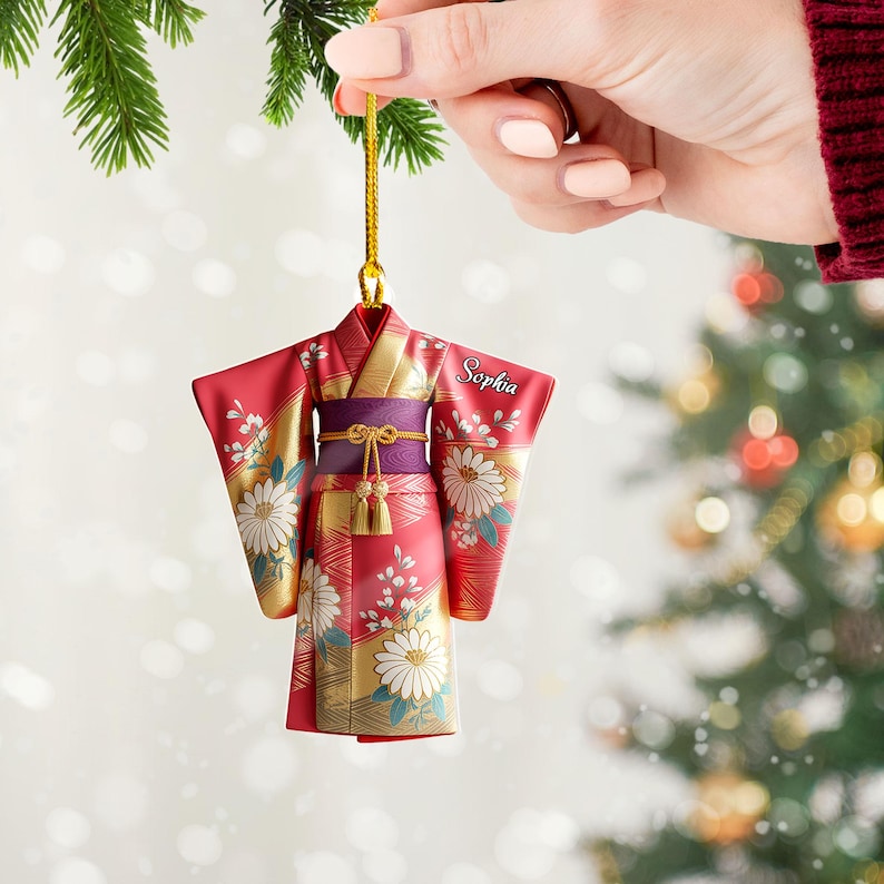 Personalized 2D FLAT Kimono Ornament, Japan Culture Christmas Decor, Japan Travel Keepsake Ornament, Japan Lovers Gift