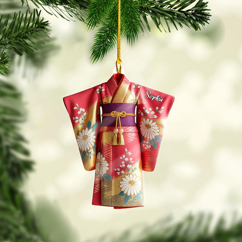 Personalized 2D FLAT Kimono Ornament, Japan Culture Christmas Decor, Japan Travel Keepsake Ornament, Japan Lovers Gift