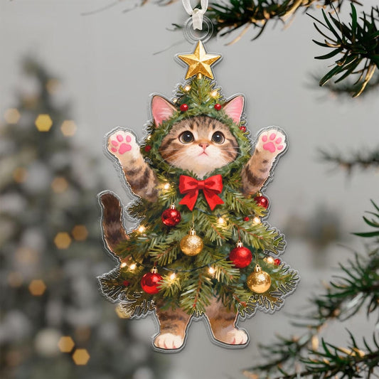 Cat Christmas Tree Ornament, Funny Kitten Ornament, Gift for Cat Lovers, Christmas Cat Decor, Pet Lover Ornament, Holiday Gift Box