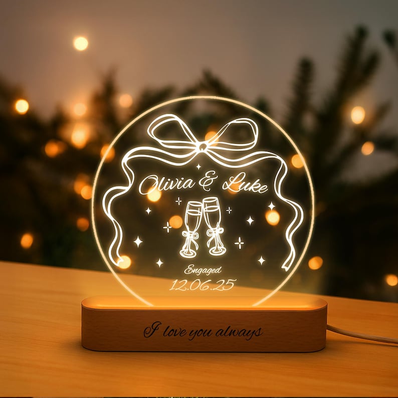 Personalized Engagement LED Night Light | Custom Couple Gift, christmas gift