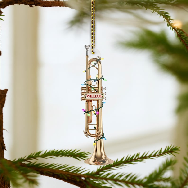 PERSONALIZABLE Trumpet Ornament, Band Student Gift, Brass Instrument, Music Teacher Gift, Christmas Decor, Name Year, CUSTOMIZABLE Keepsake