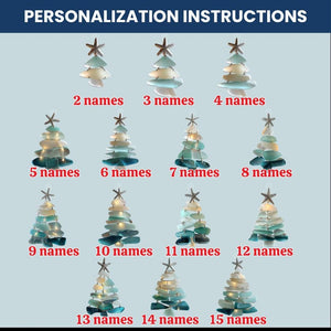 Personalized Family Sea Glass 2D FLAT Christmas Tree Ornament, Custom Name Ocean Style Family Keepsake, Holiday Gift For Beach Lovers