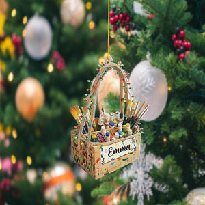 Personalized Artist Ornament, Custom Painter Gift, Paintbrush & Palette Christmas Decor, Art Lover Tree Ornament with Name