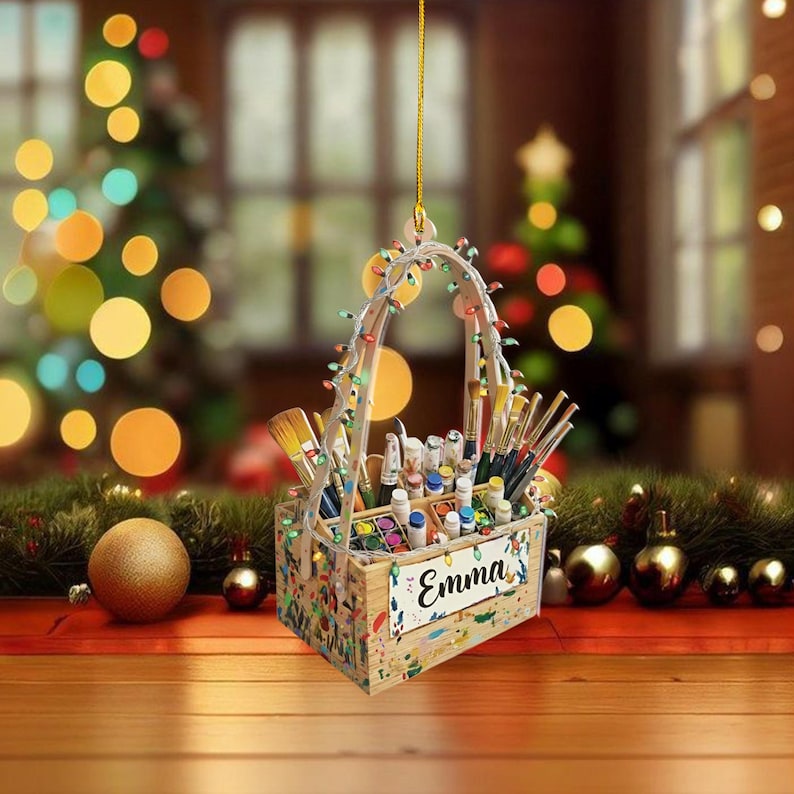 Personalized Artist Ornament, Custom Painter Gift, Paintbrush & Palette Christmas Decor, Art Lover Tree Ornament with Name