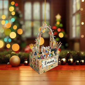 Personalized Artist Ornament, Custom Painter Gift, Paintbrush & Palette Christmas Decor, Art Lover Tree Ornament with Name