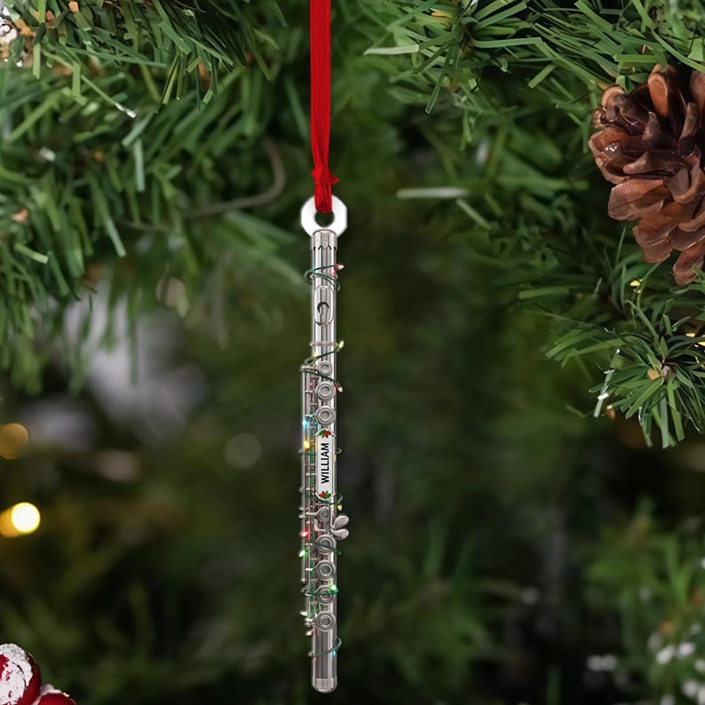 PERSONALIZABLE Flute Ornament, Customizable Music Lover Gift, Musician Christmas Decor, Personalized Instrument Keepsake, Holiday Gift Idea