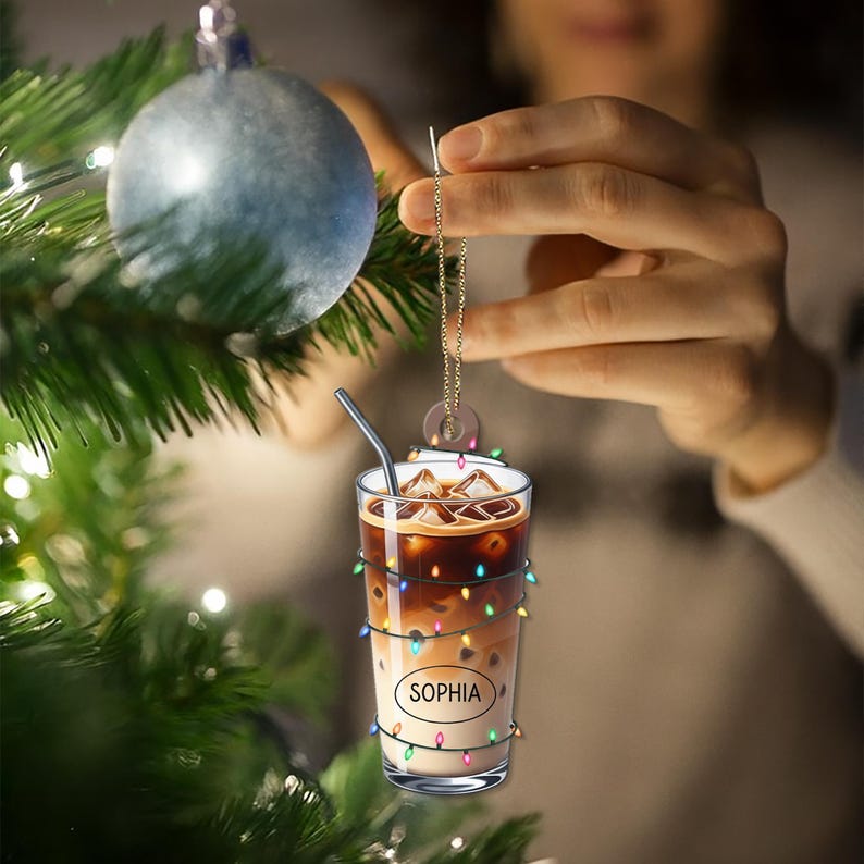 PERSONALIZABLE Iced Coffee Ornament, Customizable Barista Gift, Personalized Coffee Lover Christmas Decor, Unique Holiday Keepsake
