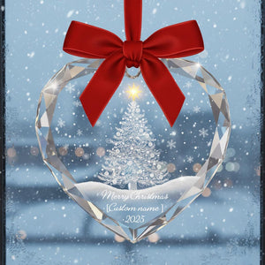 Personalized Glass Heart Ornament, Custom Name Xmas Ornament 2025, Double Sided Crystal Christmas Ornament, Holiday Gift