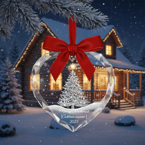 Personalized Glass Heart Ornament, Custom Name Xmas Ornament 2025, Double Sided Crystal Christmas Ornament, Holiday Gift