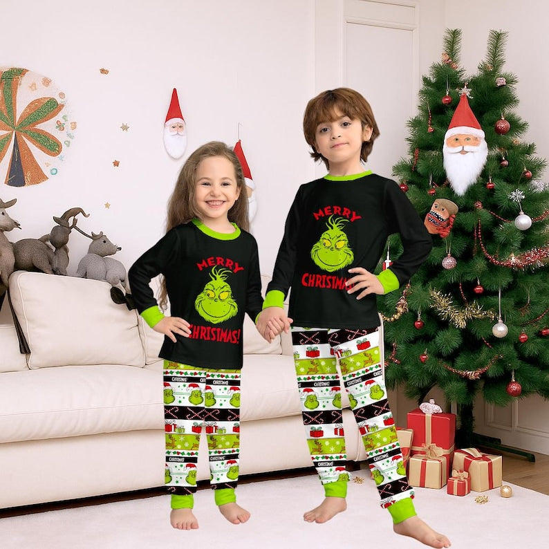 Grinch Family Matching Christmas Pajamas Set Holiday PJs for Family, Kids & Baby, Funny Xmas Sleepwear, Grinch PJs, Matching Holiday PJs