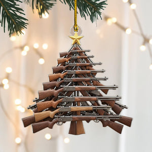 Hunting Rifle Tree Christmas Ornament, Rustic Gun-Themed Tree Hanging Decor with Star Topper, Flat 2D Acrylic Gift for Hunters