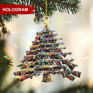 Hunting Rifle Tree Christmas Ornament, Rustic Gun-Themed Tree Hanging Decor with Star Topper, Flat 2D Acrylic Gift for Hunters