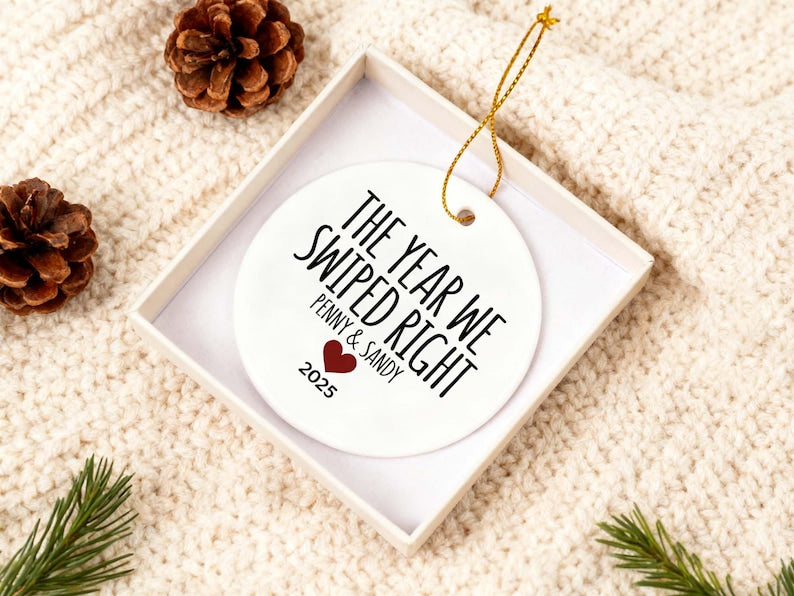 The Year We Swiped Right Ornament, Custom Couple Ornament, Swiped Right Gift, Personalized Boyfriend Ornament, First Christmas Together Gift