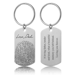 Custom Engraved Fingerprint & Handwriting Keychain - Memorial Grief Jewelry - Personalized Loss of Mother or Father Keepsake Gift