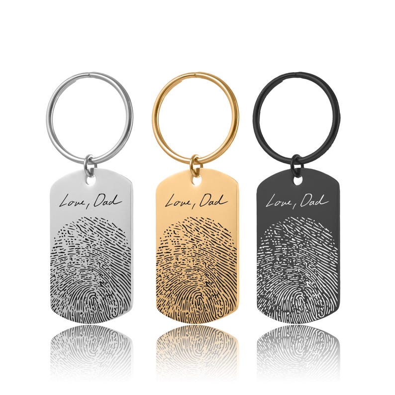 Custom Engraved Fingerprint & Handwriting Keychain - Memorial Grief Jewelry - Personalized Loss of Mother or Father Keepsake Gift