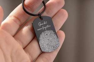 Custom Engraved Fingerprint & Handwriting Keychain - Memorial Grief Jewelry - Personalized Loss of Mother or Father Keepsake Gift