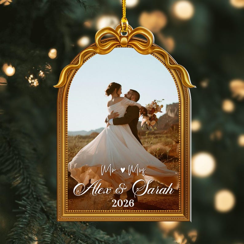 Personalized Acrylic First Christmas Married Ornament: Couples Photo Ornament