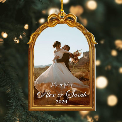 Personalized Acrylic First Christmas Married Ornament: Couples Photo Ornament