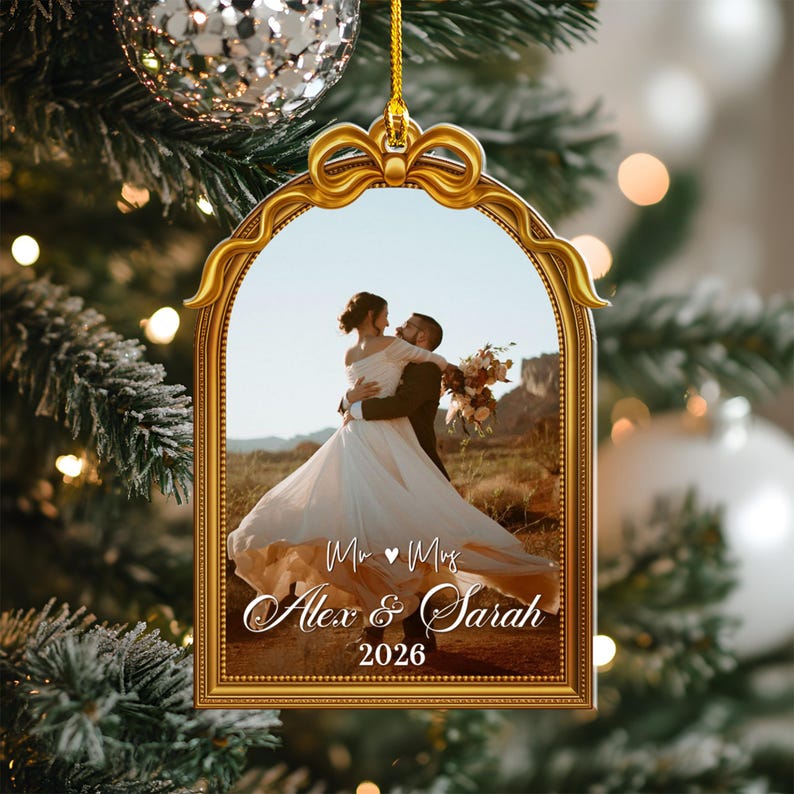 Personalized Acrylic First Christmas Married Ornament: Couples Photo Ornament