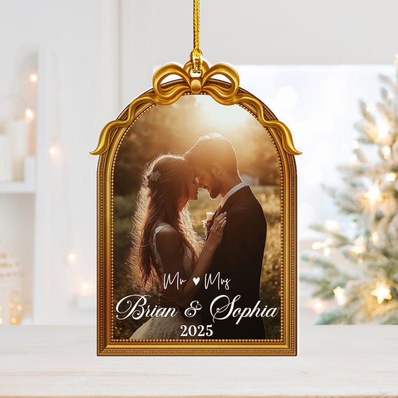 Personalized Acrylic First Christmas Married Ornament: Couples Photo Ornament