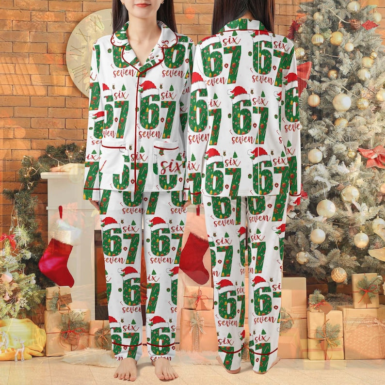 Funny Christmas Six Seven Pajamas, Six Seven 6 7 Meme Funny Pajama Sets, Meme shirt, Funny Pajama Pants for Women Men,Home Wear Set