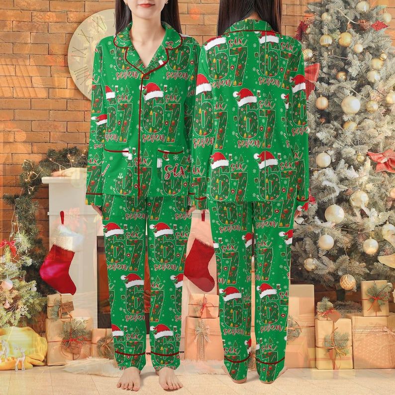 Funny Christmas Six Seven Pajamas, Six Seven 6 7 Meme Funny Pajama Sets, Meme shirt, Funny Pajama Pants for Women Men,Home Wear Set
