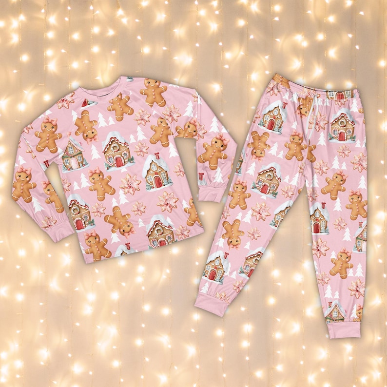 Cute Gingerbread Cookie Christmas Pajamas Set, Boy And Girl Gingerbread Christmas Long Sleeve Pajama Set, Matching Family Christmas Pajamas