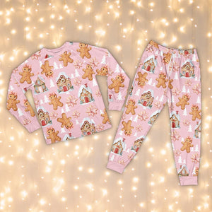 Cute Gingerbread Cookie Christmas Pajamas Set, Boy And Girl Gingerbread Christmas Long Sleeve Pajama Set, Matching Family Christmas Pajamas