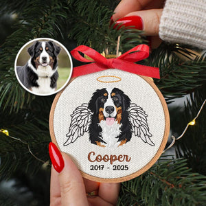 Embroidered Memorial Dog Photo Ornament, Personalized Christmas Loss of Pet Gift, Unique Dog Owner Gift