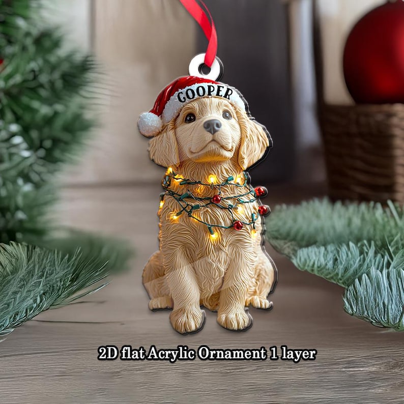 Personalized Golden Retriever Flat Ornament, Christmas Golden Retriever Ornament, Christmas Dog Ornament, Golden Retriever Gifts
