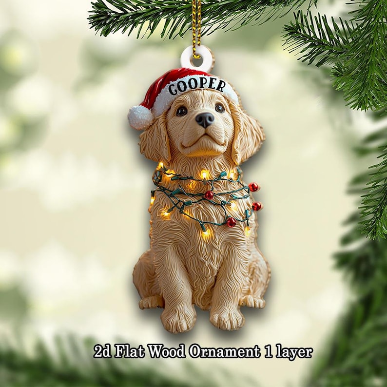 Personalized Golden Retriever Flat Ornament, Christmas Golden Retriever Ornament, Christmas Dog Ornament, Golden Retriever Gifts