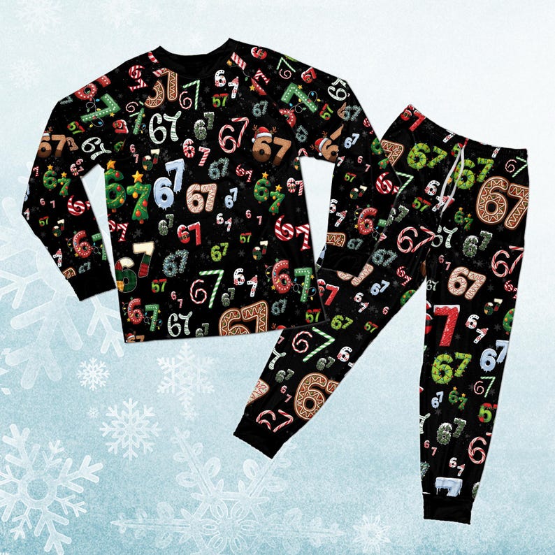 6 7 Meme Christmas Pajama Set, Holiday Family Matching PJs