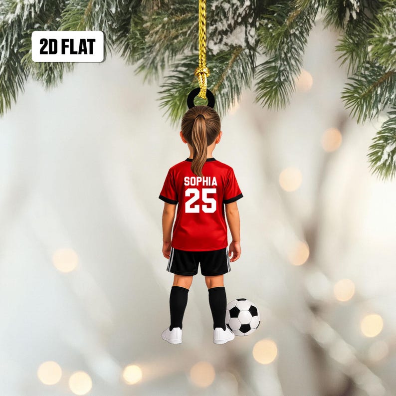 Personalized Kid Soccer Player 2D Flat Ornament, Custom Name Number Soccer Ornament, Soccer Keepsake, Soccer Uniform Ornament, Gift for Kids