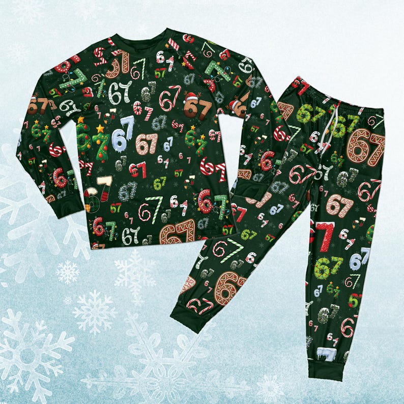 6 7 Meme Christmas Pajama Set, Holiday Family Matching PJs