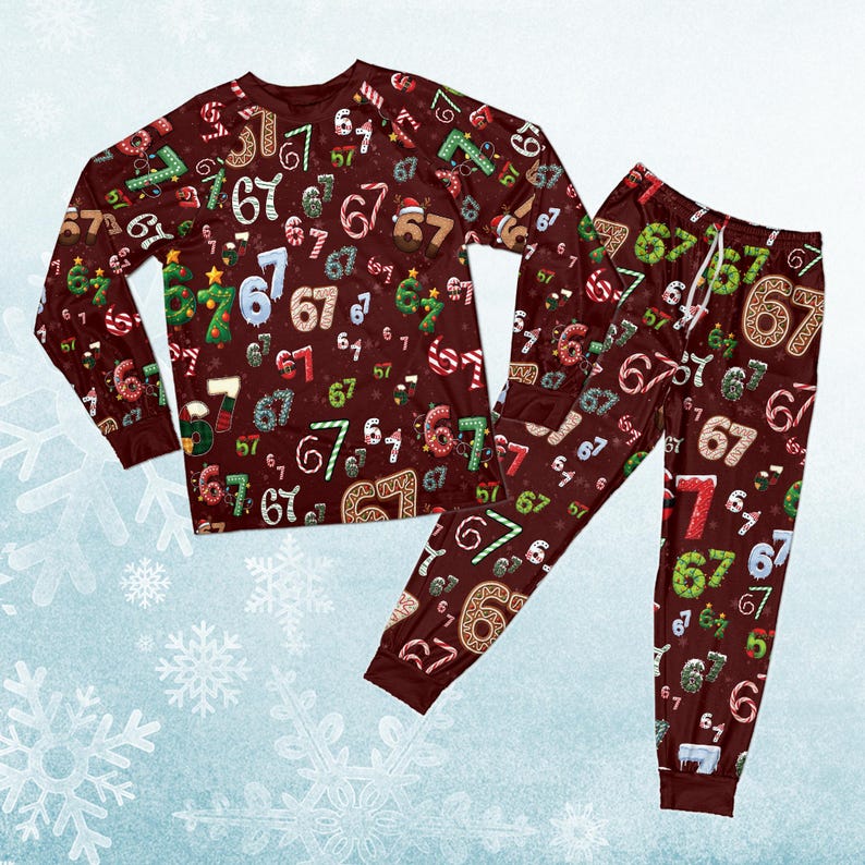 6 7 Meme Christmas Pajama Set, Holiday Family Matching PJs