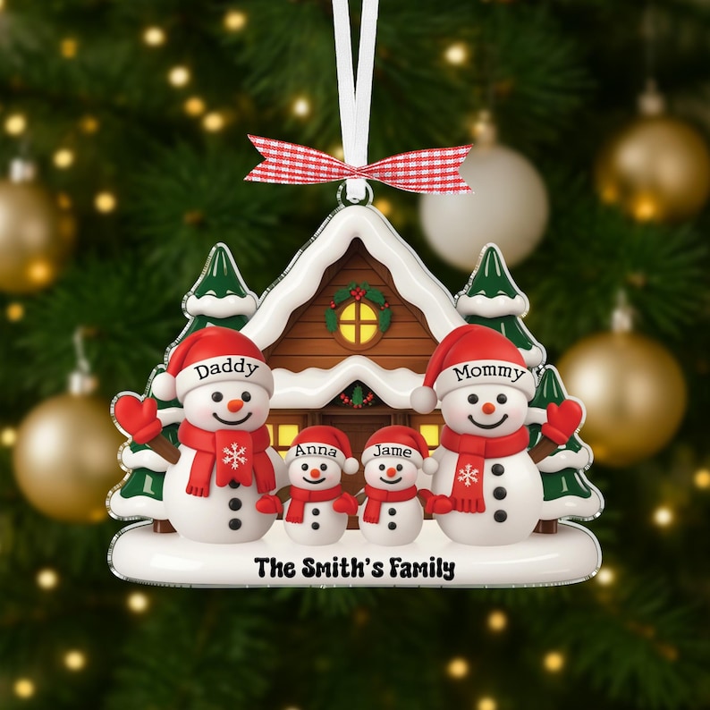 Custom Snowman Family With Pet Acrylic Ornament 2025, Family Christmas Tree Decor, Holiday Keepsake Gift for Large Families, Christmas Gift